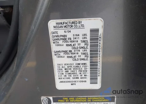 2004 Infiniti Fx35 из США, поврежденный, VIN JNRAS08U54X110948